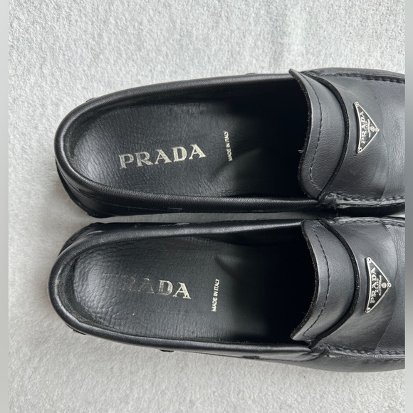 Men’s Prada Triangle Logo Slip On Loafers black leather Sz 10 US 11 - Italy made - Picture 11 of 12